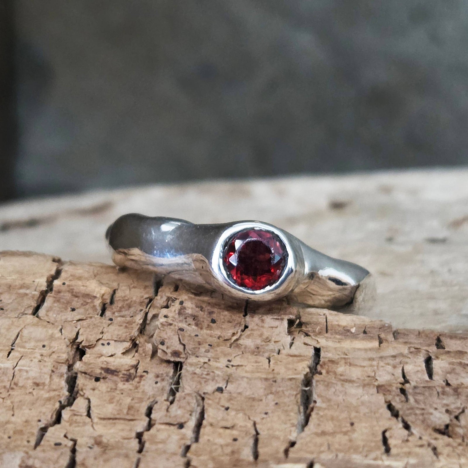Fairytale Ring with Light Red Garnet, Sterling Silver, Size 9.5