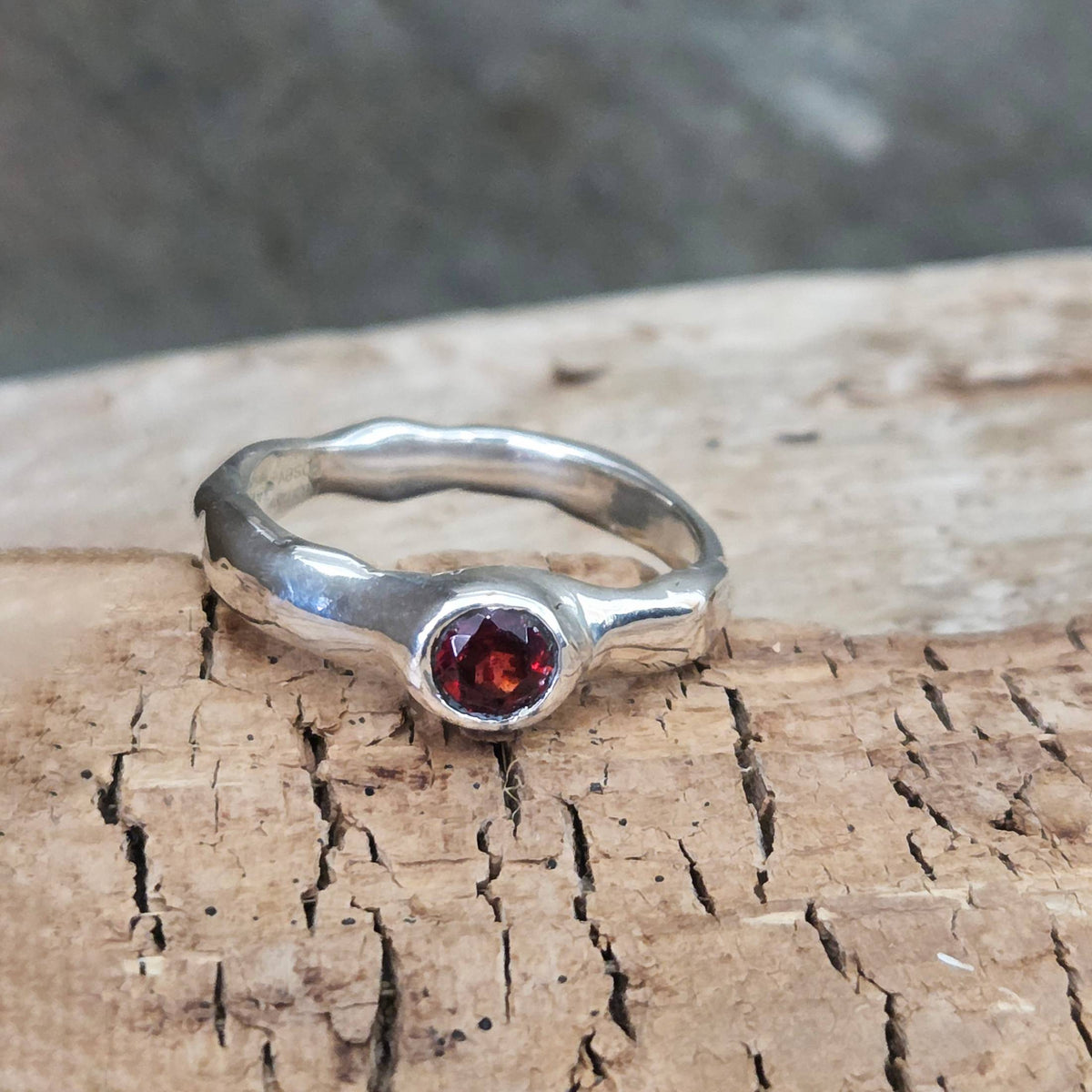 Fairytale Ring with Light Red Garnet, Sterling Silver, Size 9.5