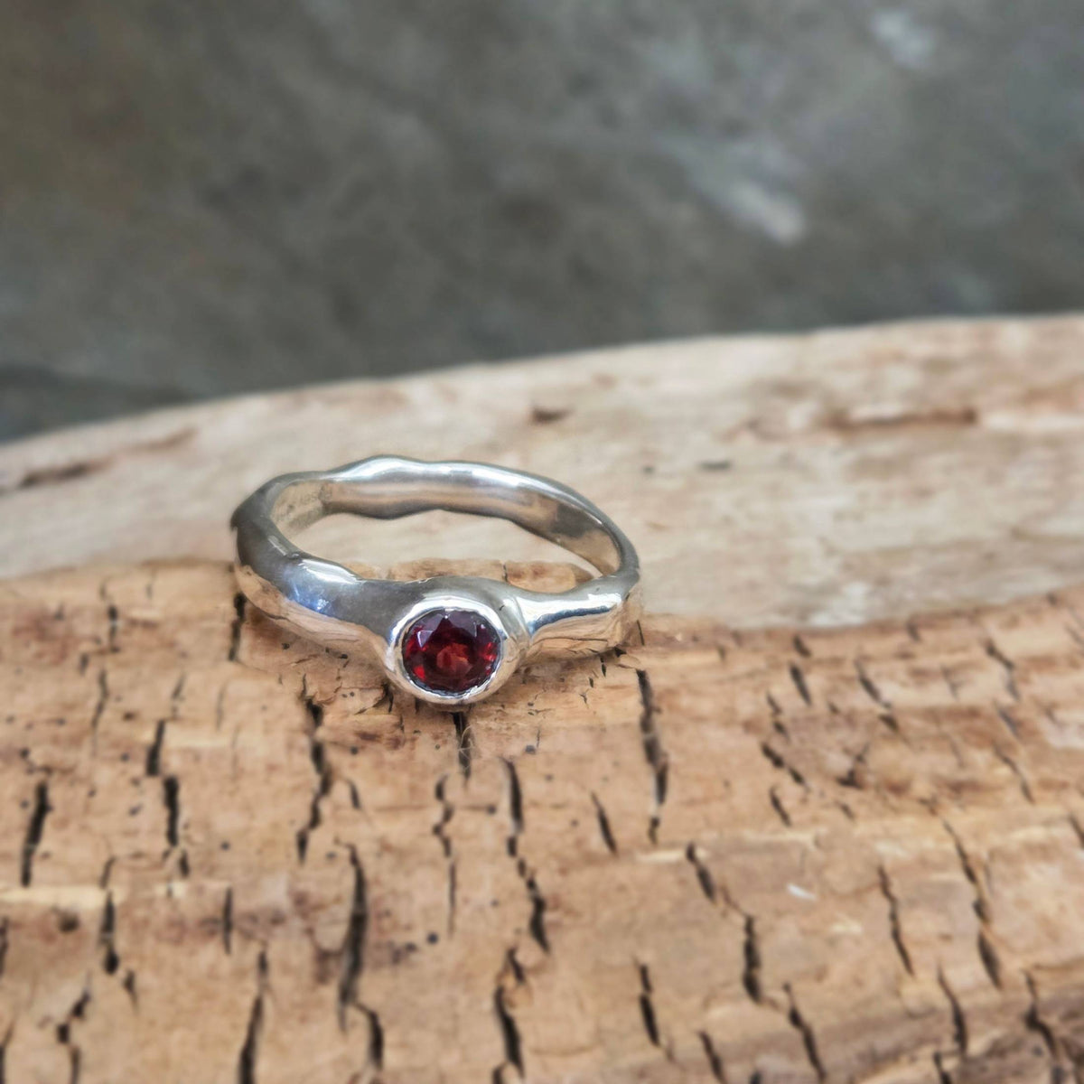 Fairytale Ring with Light Red Garnet, Sterling Silver, Size 9.5