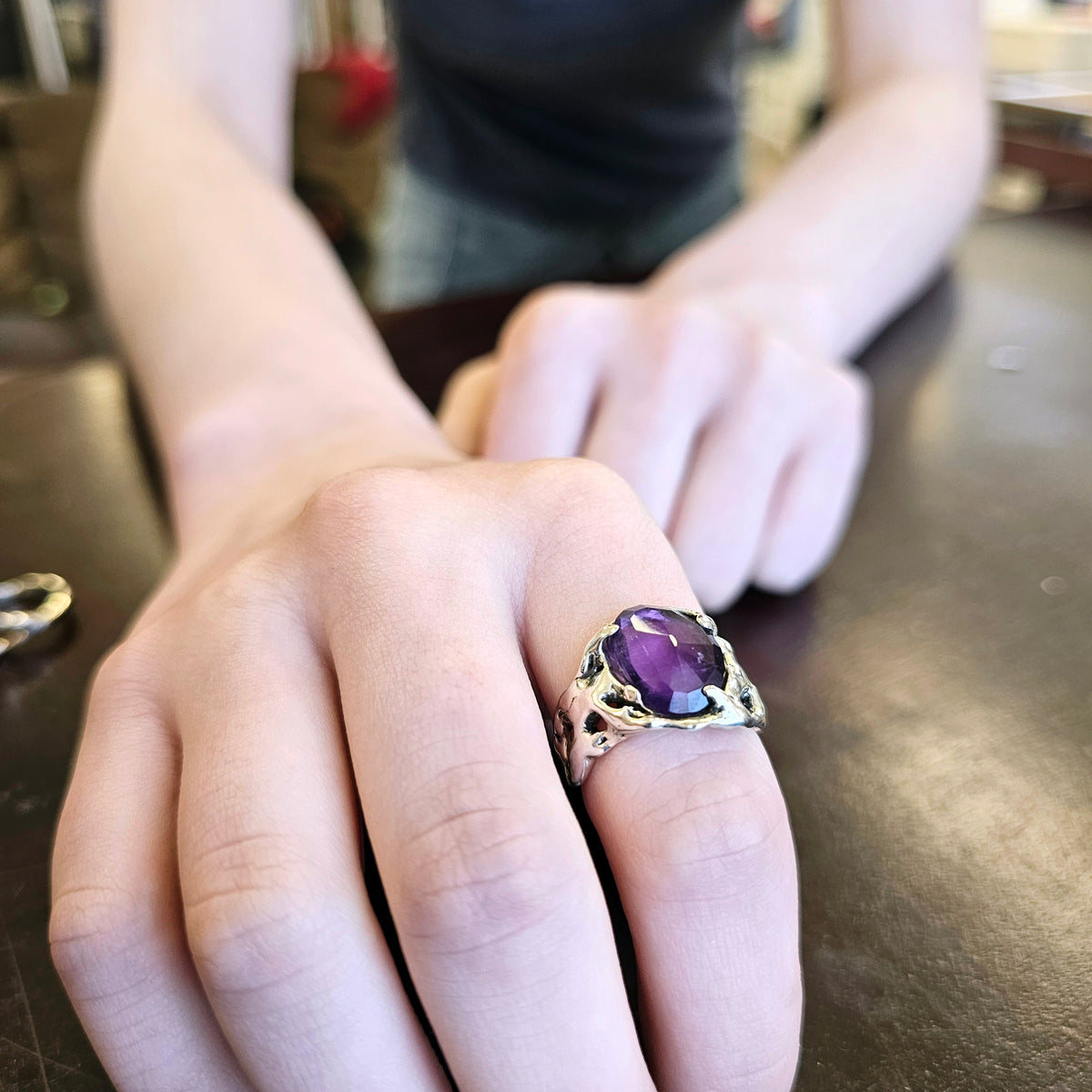Fairytale Ring with Amethyst, Sterling Silver, Size 7.25