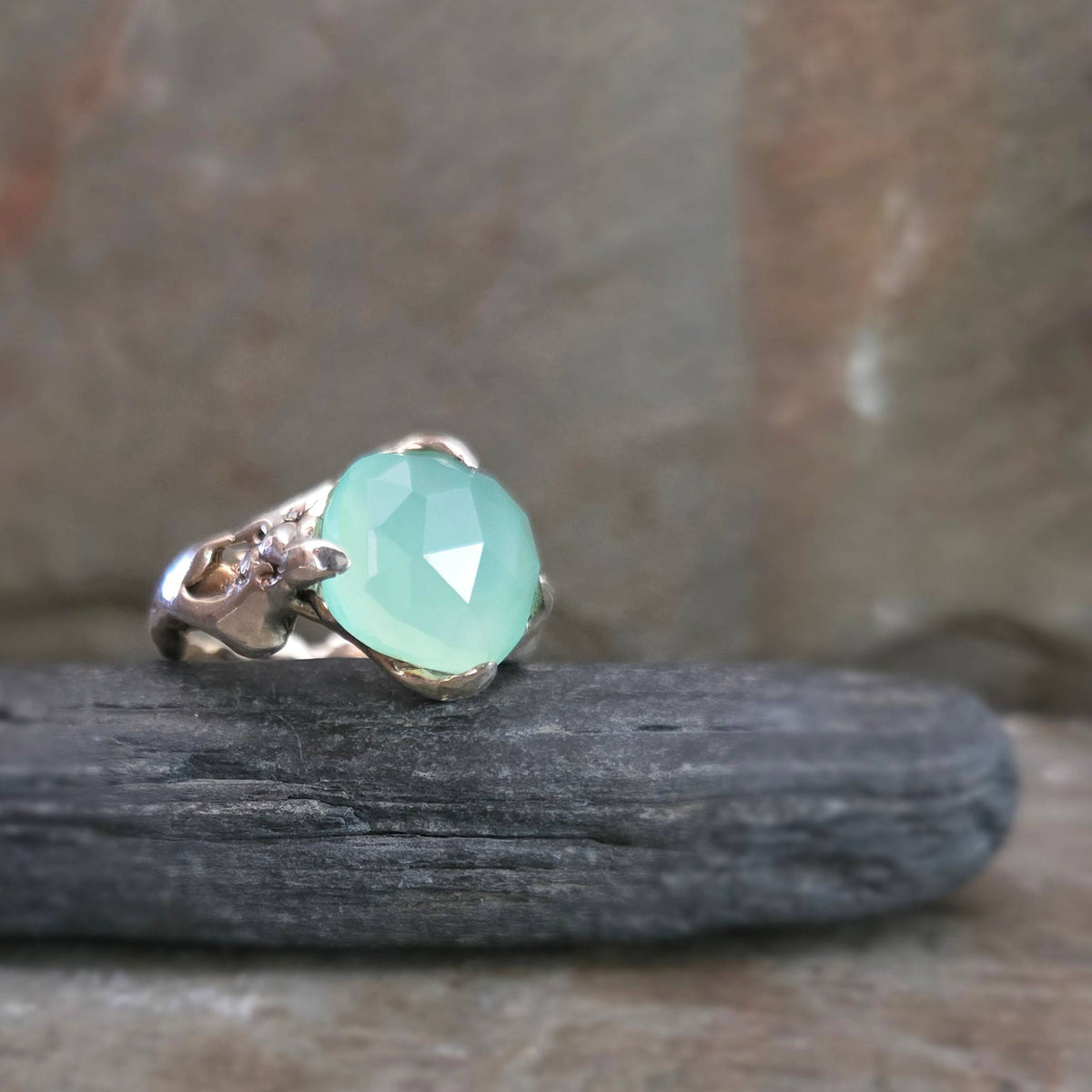 Fairytale Ring with Seafoam Chalcedony, Sterling Silver, Size 6.75