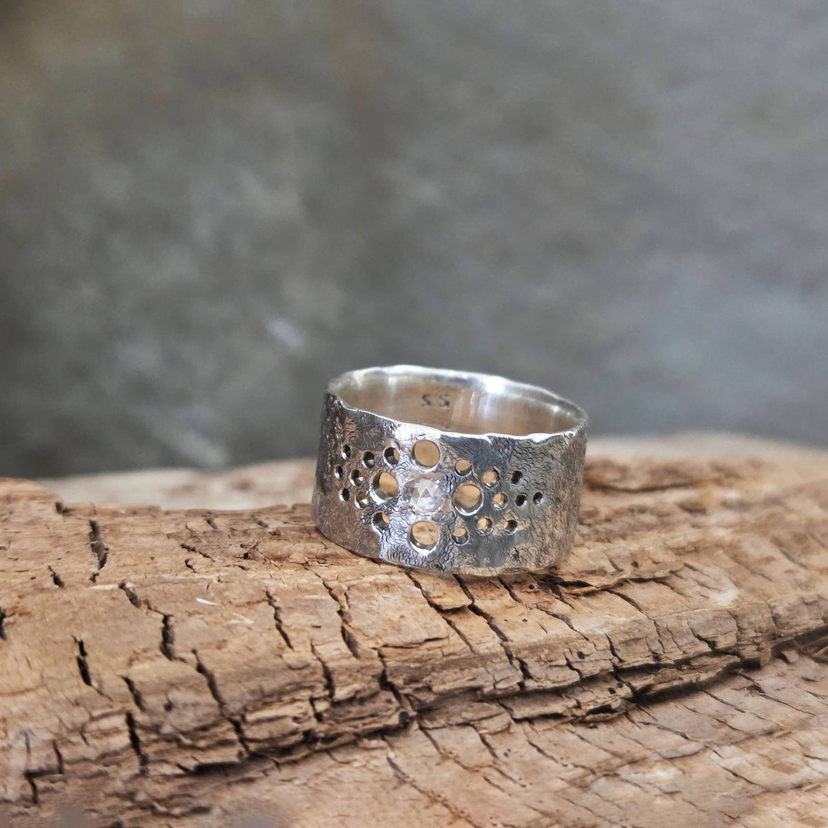 Wide Band with Moissanite, Sterling Silver, Size 7.5