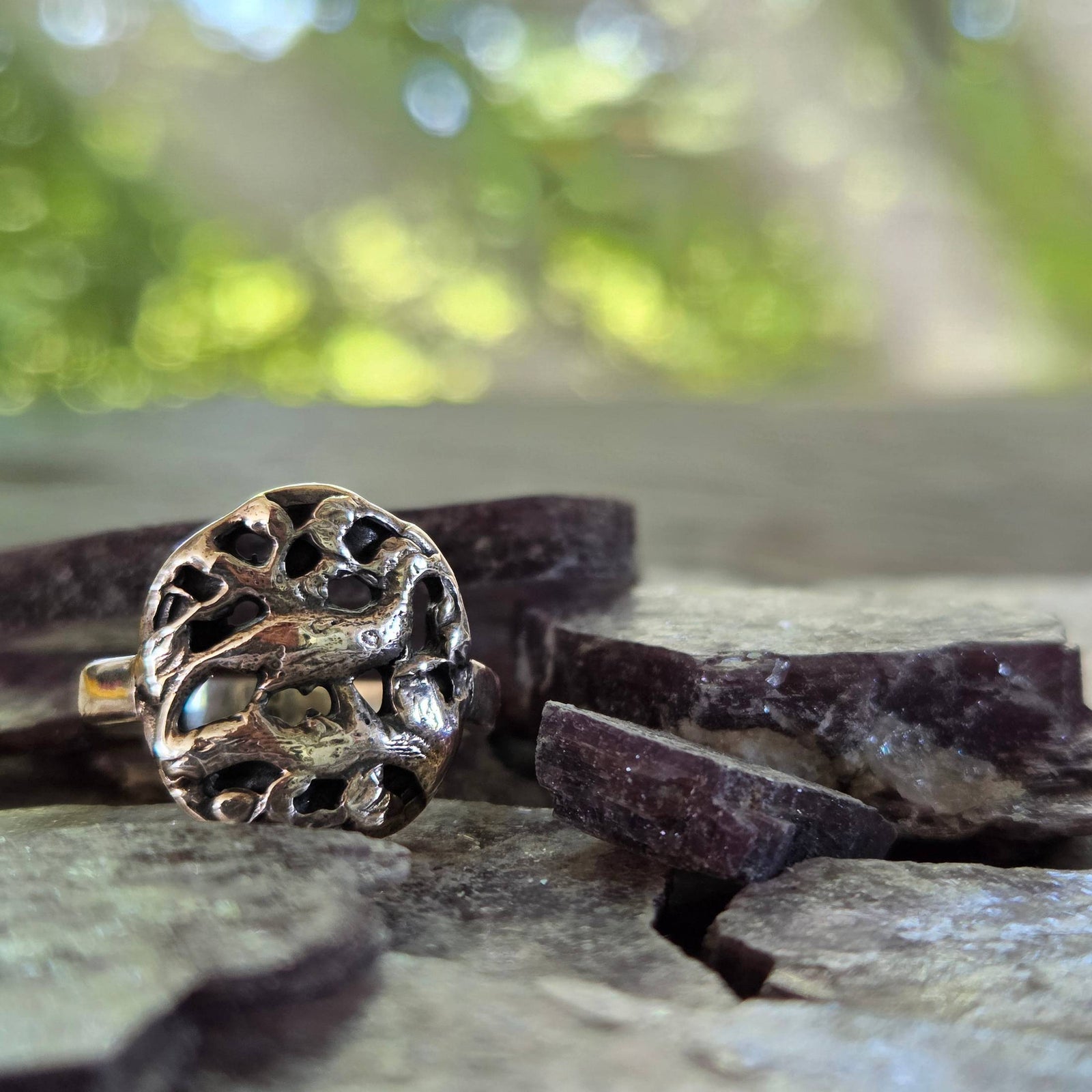 Pheasant Button Ring, Sterling Silver, Size 8