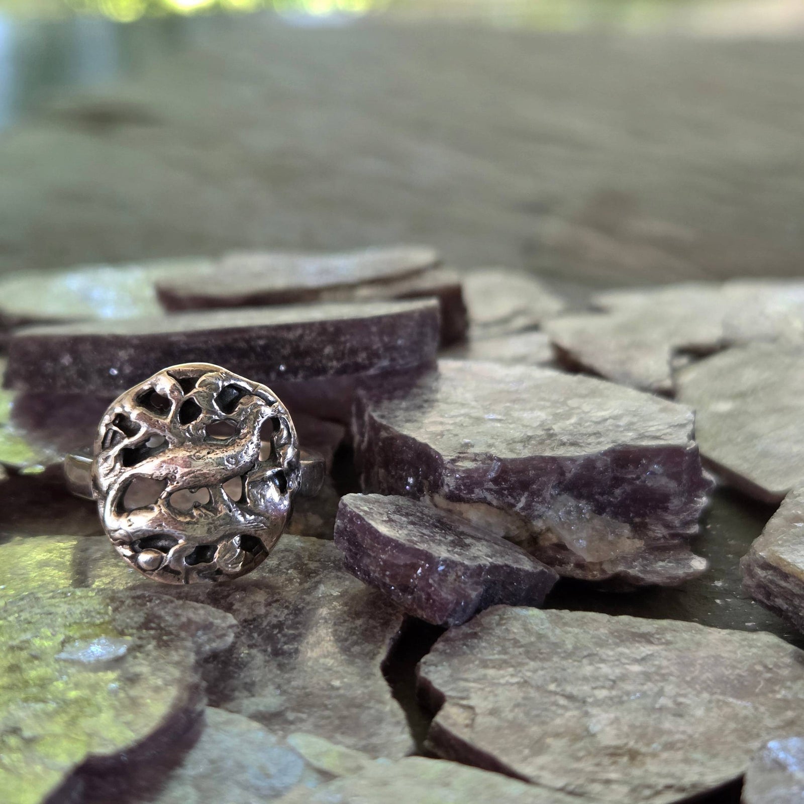 Pheasant Button Ring, Sterling Silver, Size 8