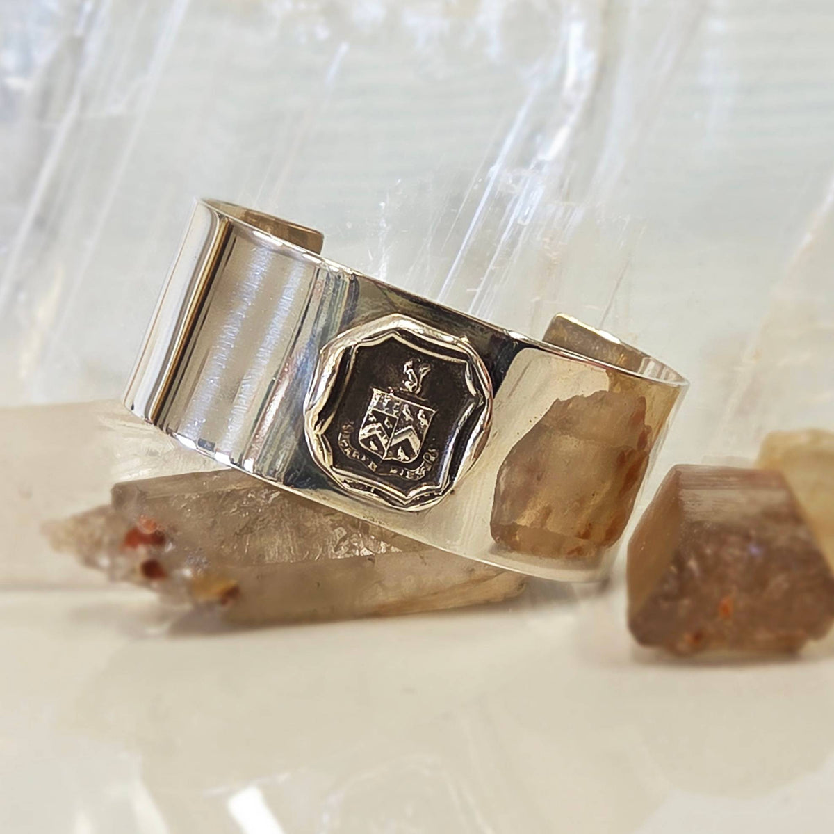 Wide Seal Cuff Bracelet, &quot;Carpe Diem&quot;, Sterling Silver