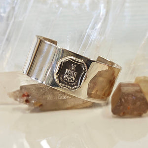 Wide Seal Cuff Bracelet, "Carpe Diem", Sterling Silver