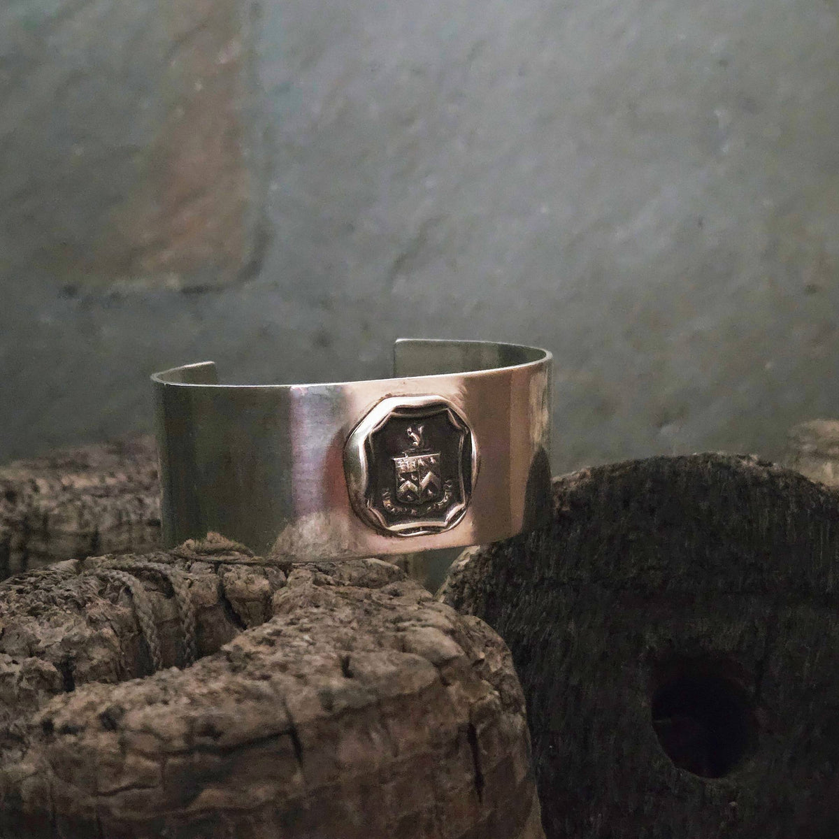 Wide Seal Cuff Bracelet, "Carpe Diem", Sterling Silver