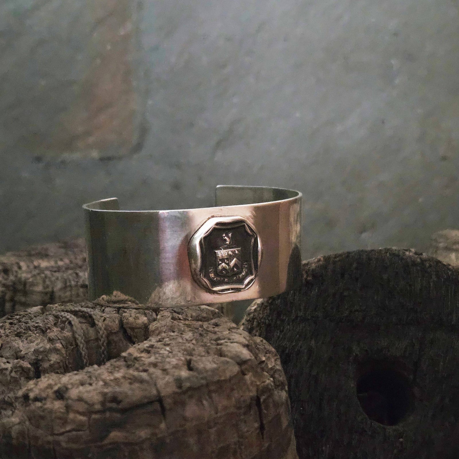 Wide Seal Cuff Bracelet, "Carpe Diem", Sterling Silver