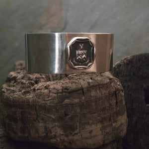 Wide Seal Cuff Bracelet, "Carpe Diem", Sterling Silver