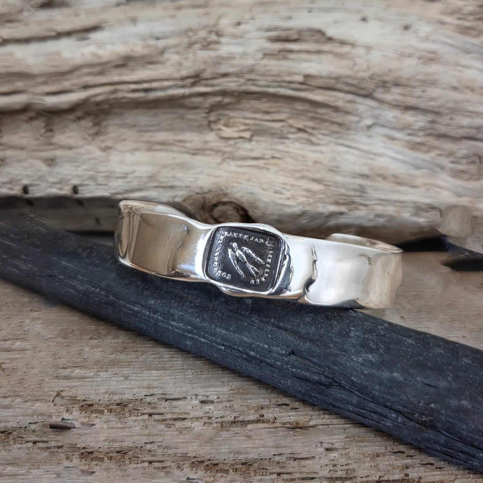 Swallow Seal Cuff Bracelet, Sterling Silver
