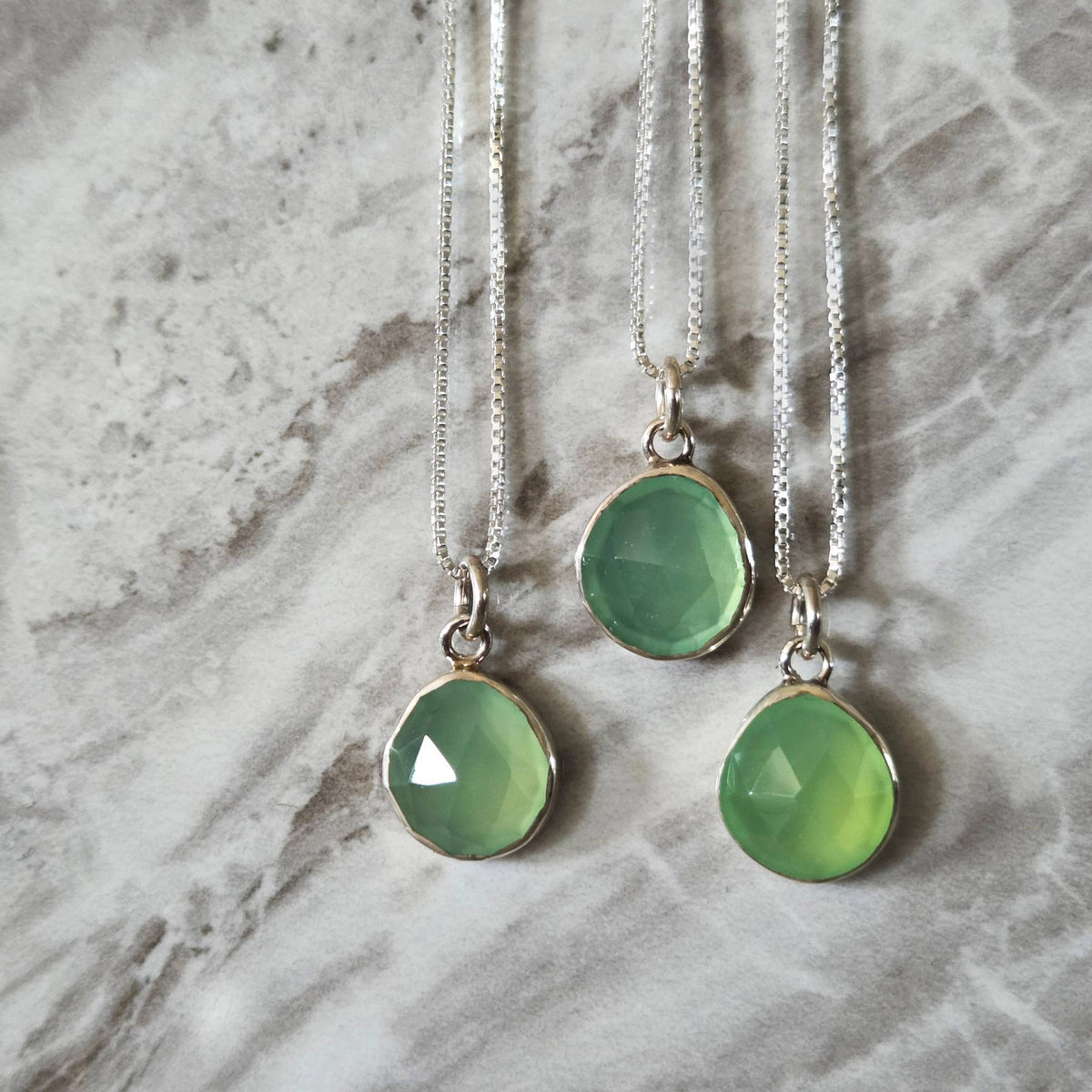Green chalcedony pendant in sterling silver bezel