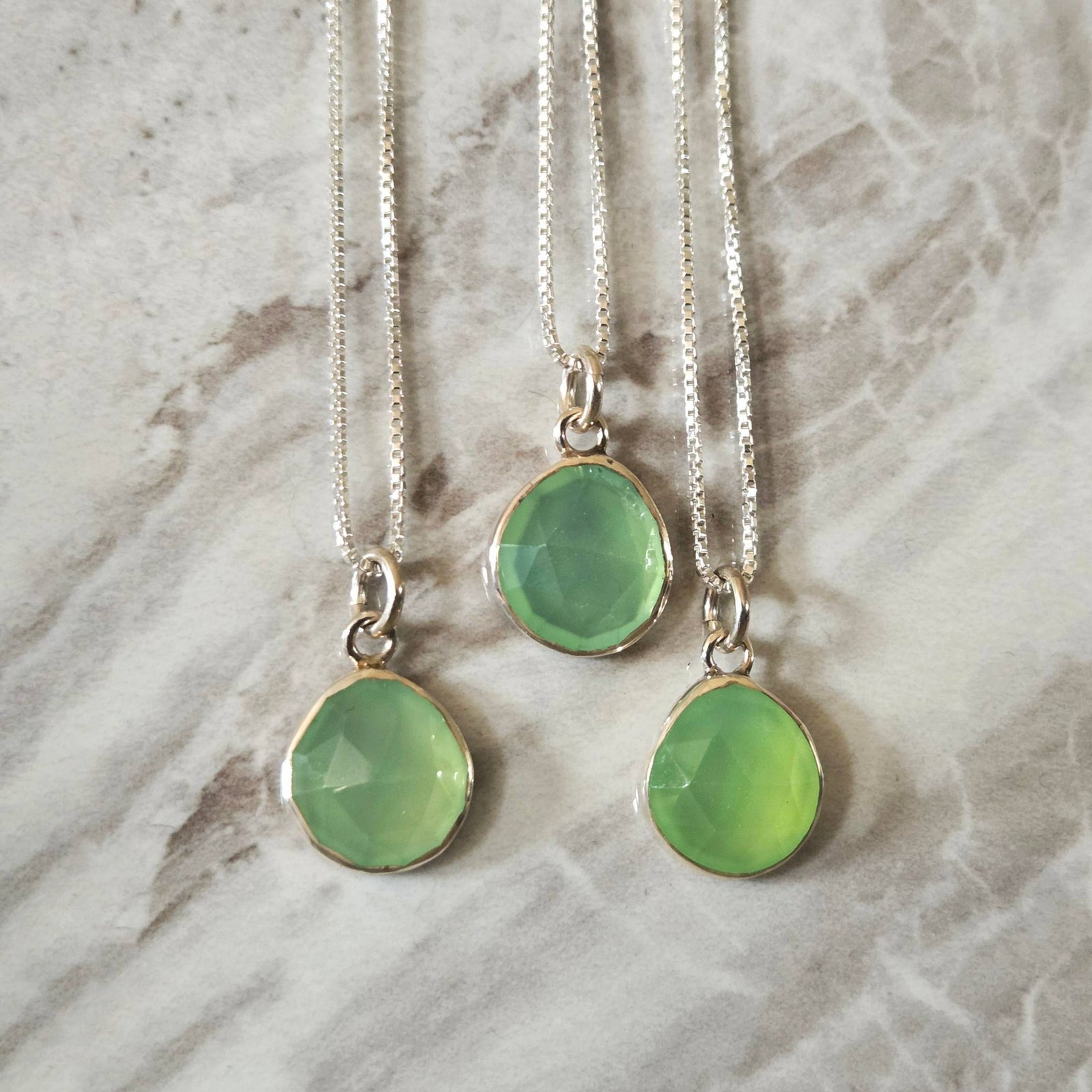Green chalcedony pendant in sterling silver bezel