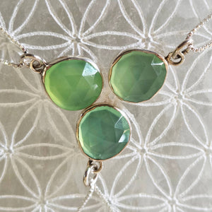Green chalcedony pendant in sterling silver bezel