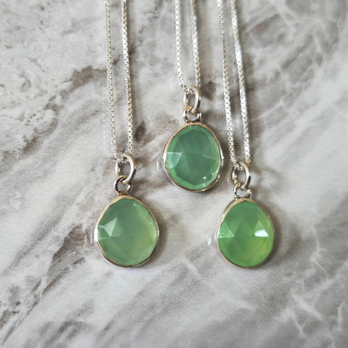 Green chalcedony pendant in sterling silver bezel