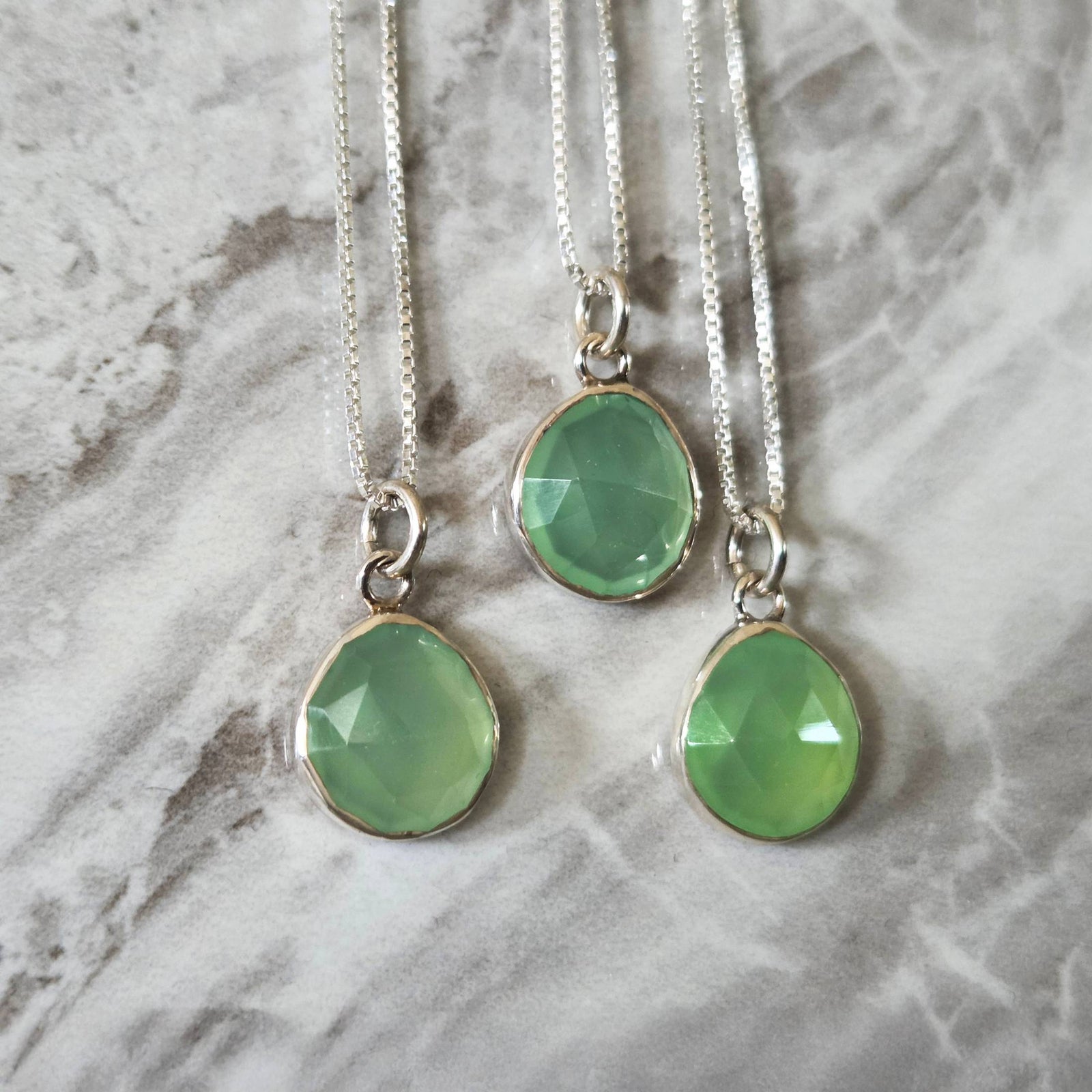 Green chalcedony pendant in sterling silver bezel
