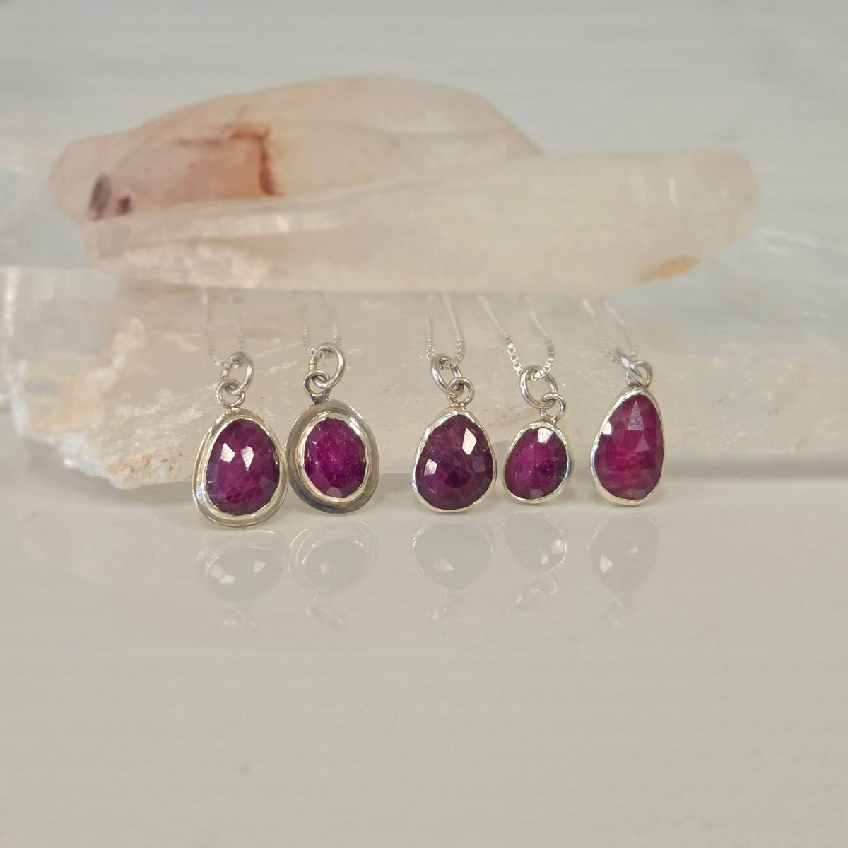 Ruby pendant in hand-fabricated sterling setting