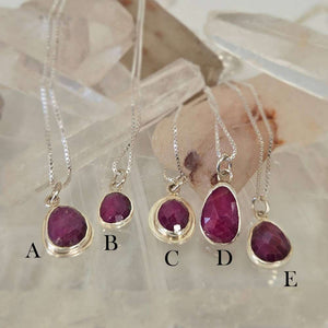 Ruby pendant in hand-fabricated sterling setting