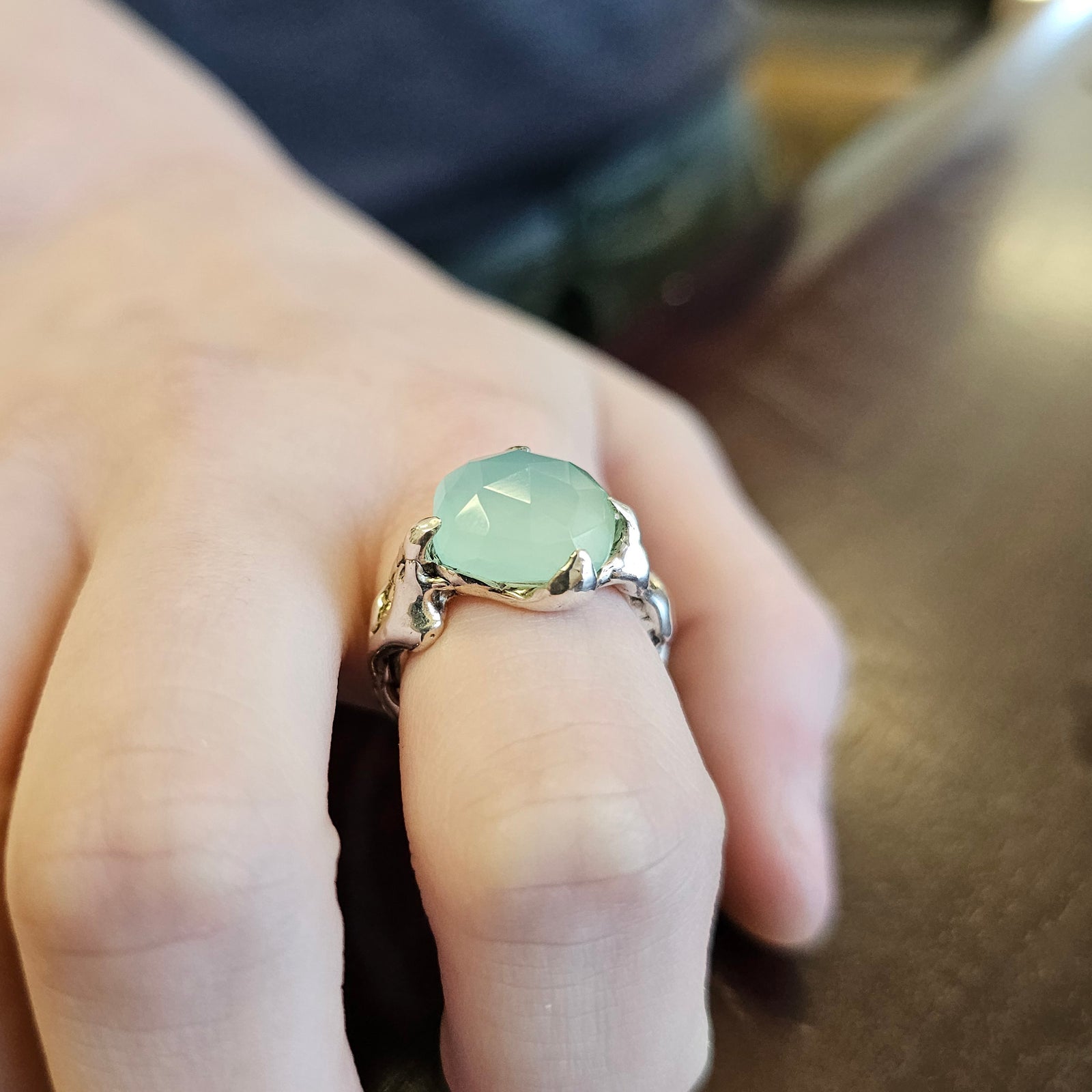 Fairytale Ring with Seafoam Chalcedony, Sterling Silver, Size 6.75