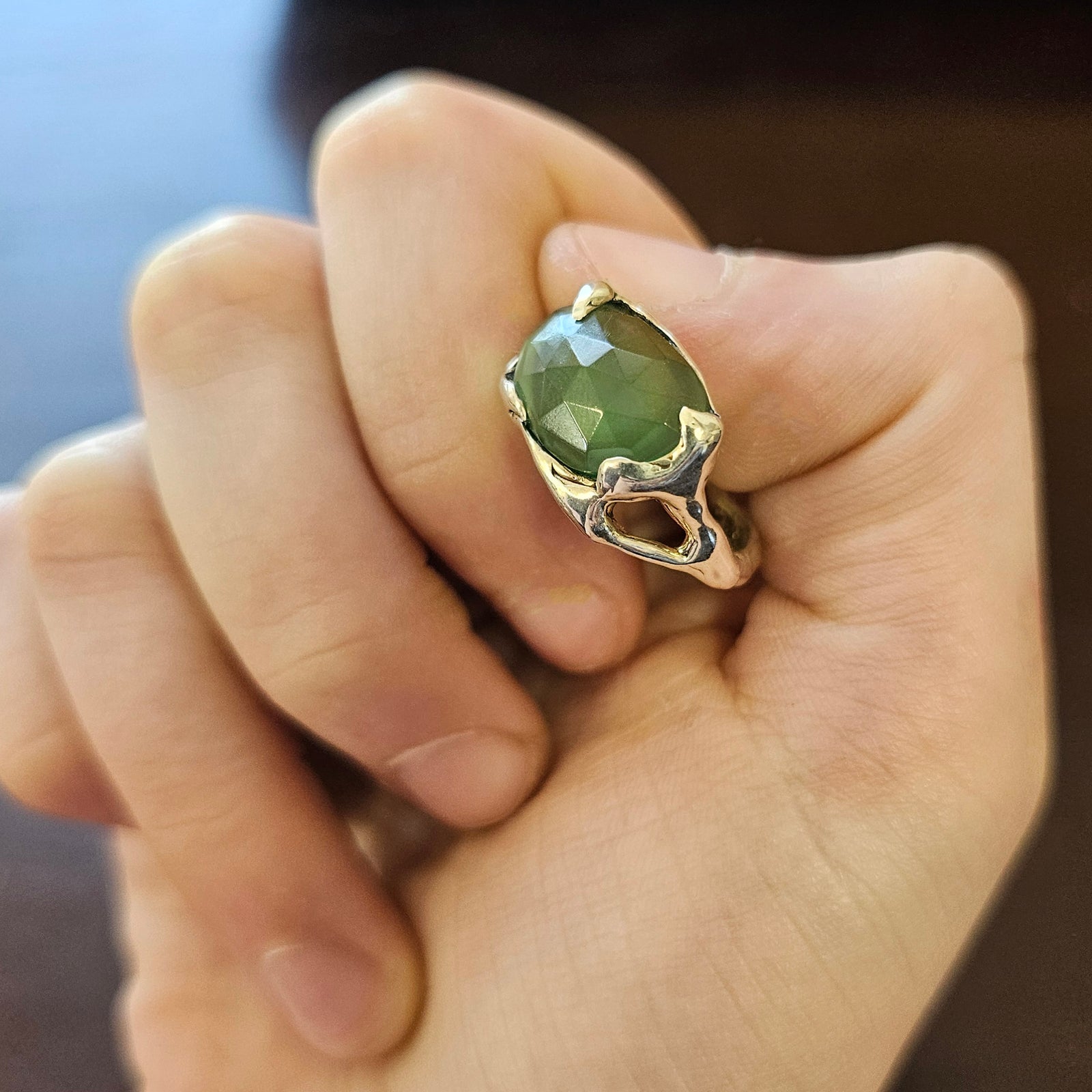 Fairytale Ring with Serpentine, Sterling Silver, Size 6.5
