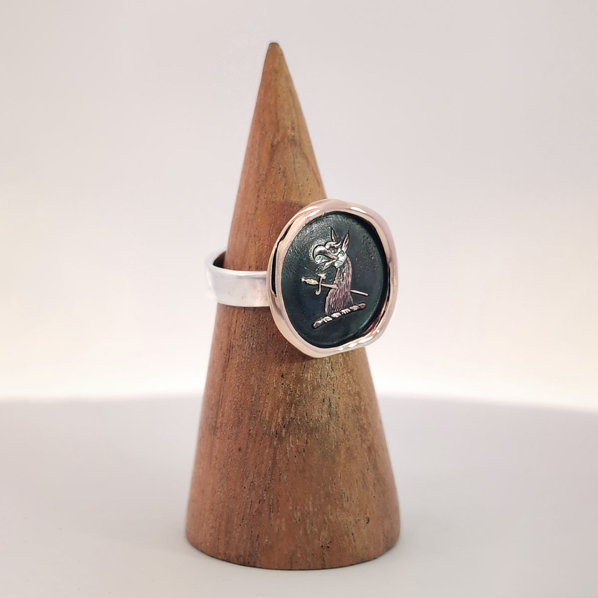 Gryphon Head and Sword Seal Ring, Bronze on Sterling, Size 7.5