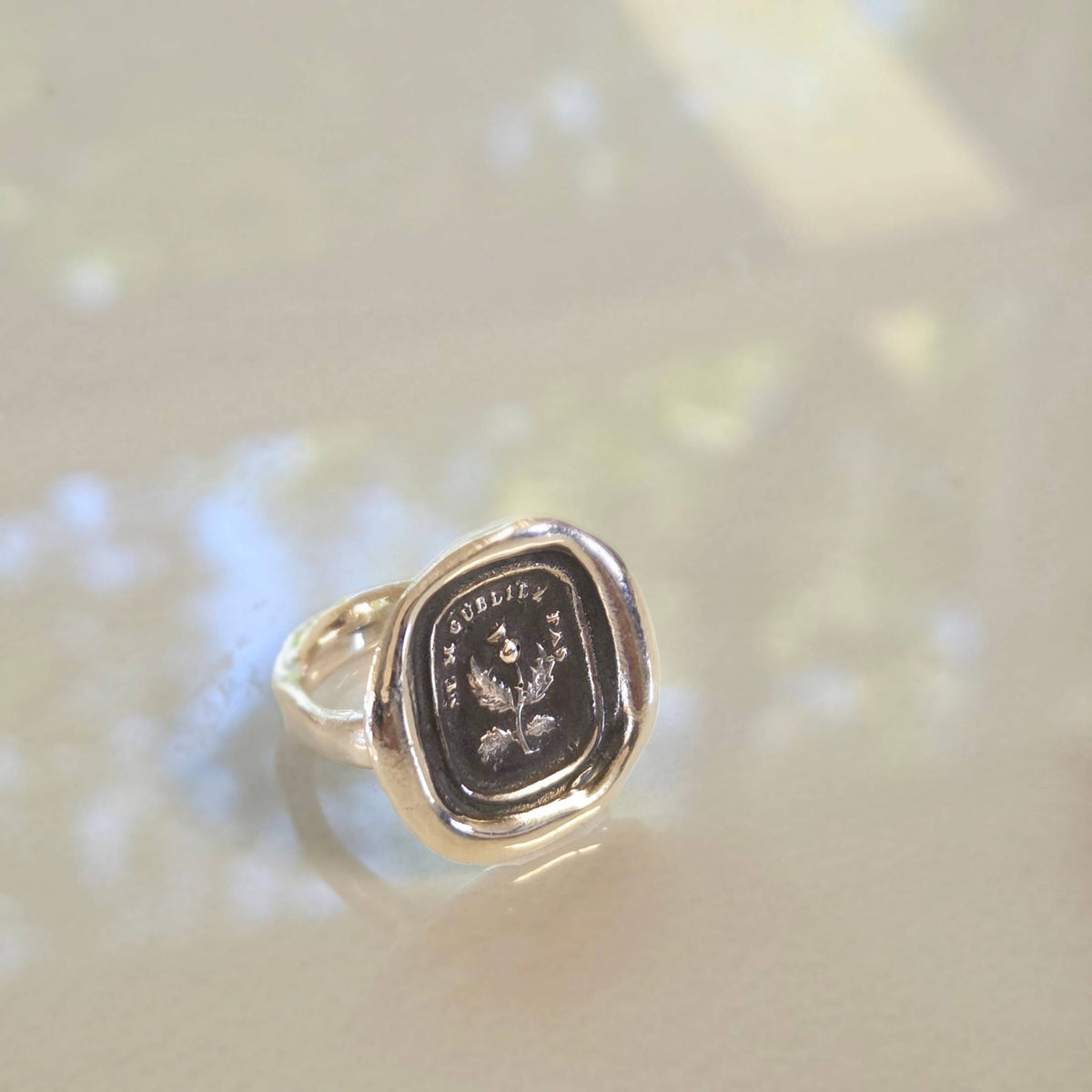 “Do Not Forget Me” Thistle Seal Ring, Sterling Silver, Size 6