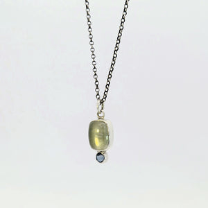 Prehnite and blue topaz pendant in sterling silver