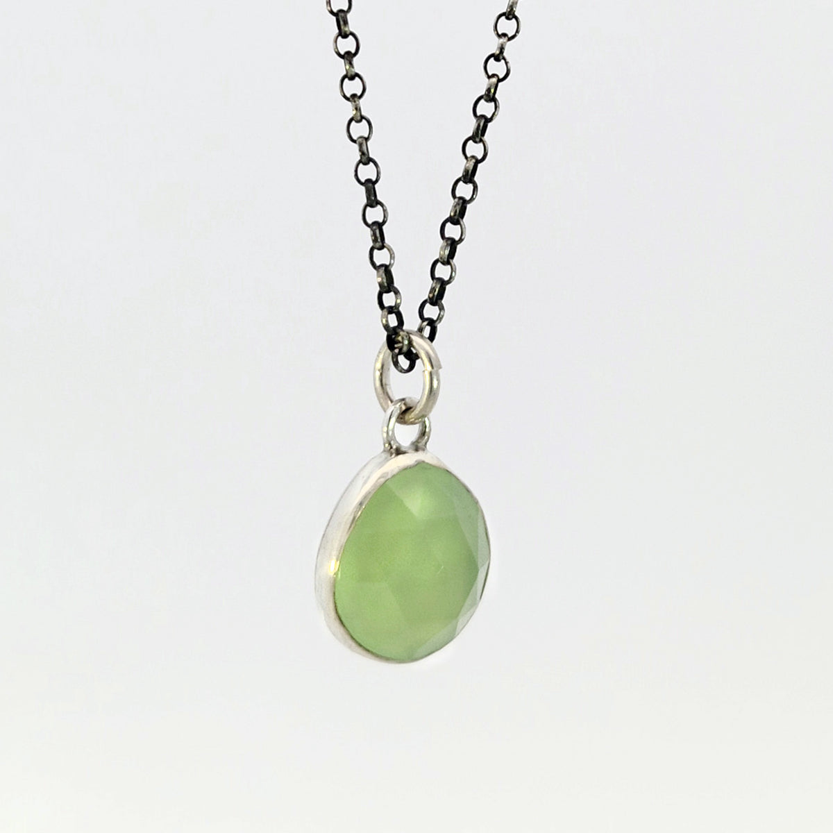 Green chalcedony pendant in sterling silver bezel