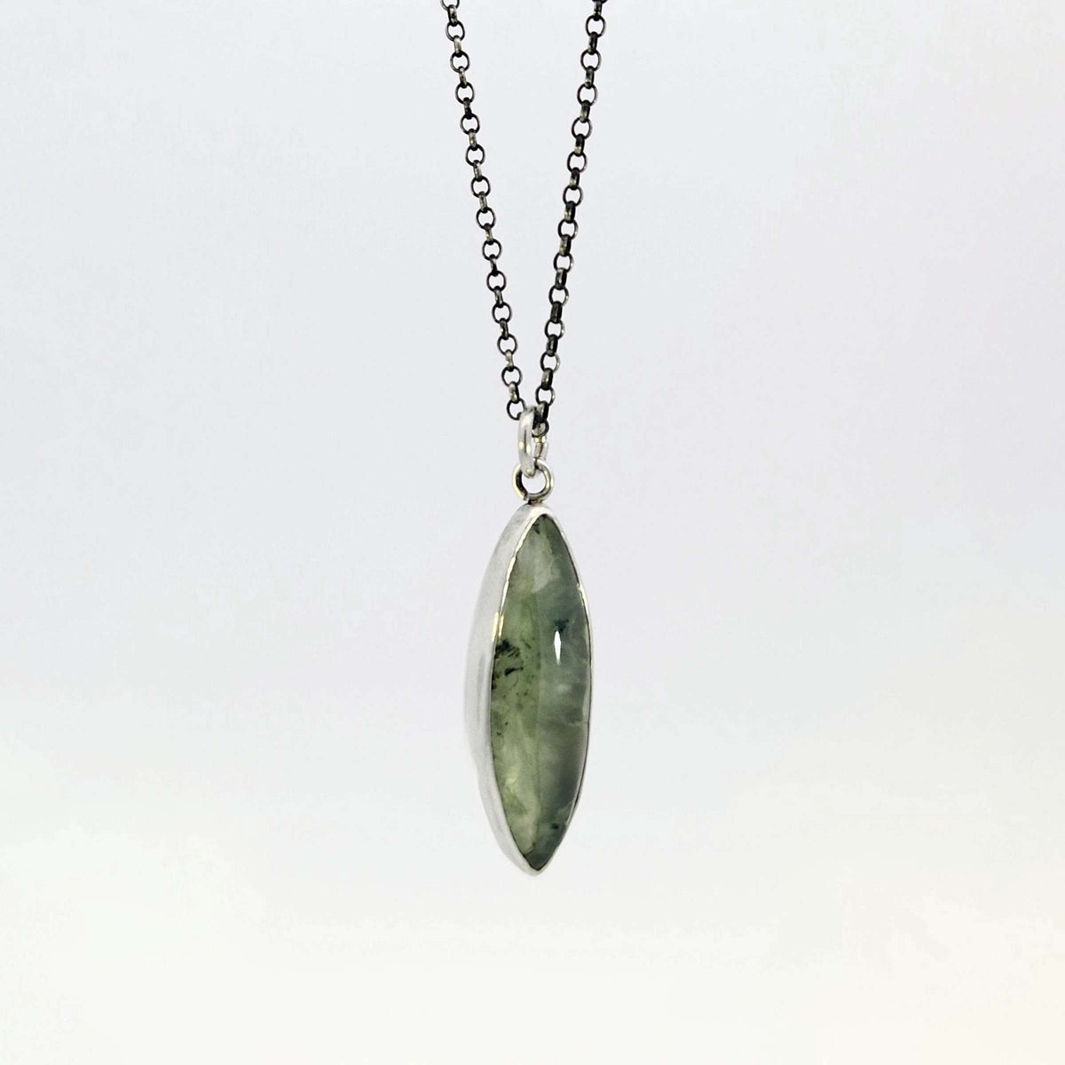 Marquise prehnite pendant in sterling silver bezel