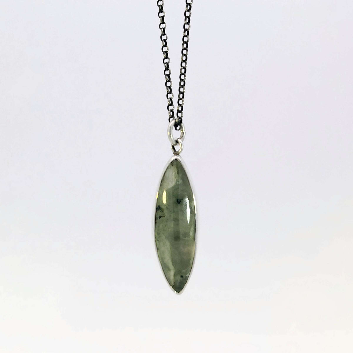 Marquise prehnite pendant in sterling silver bezel