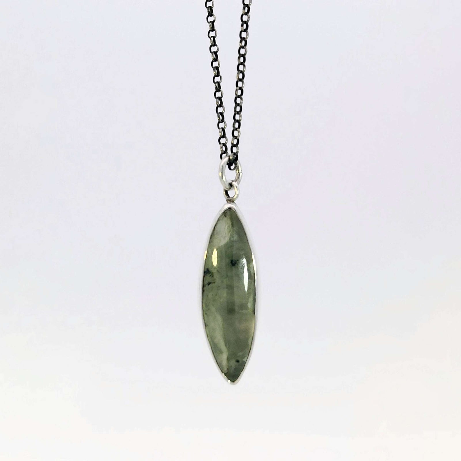 Marquise prehnite pendant in sterling silver bezel