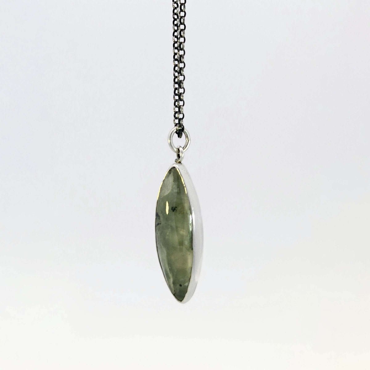 Marquise prehnite pendant in sterling silver bezel