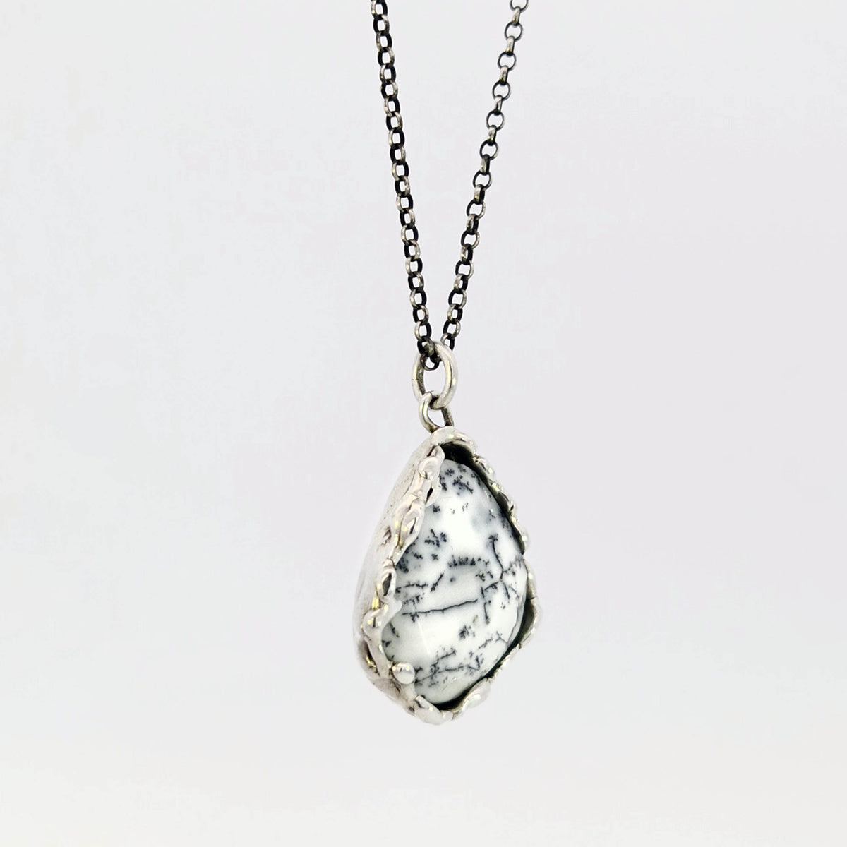 Dendritic opal pendant in organic sterling bezel