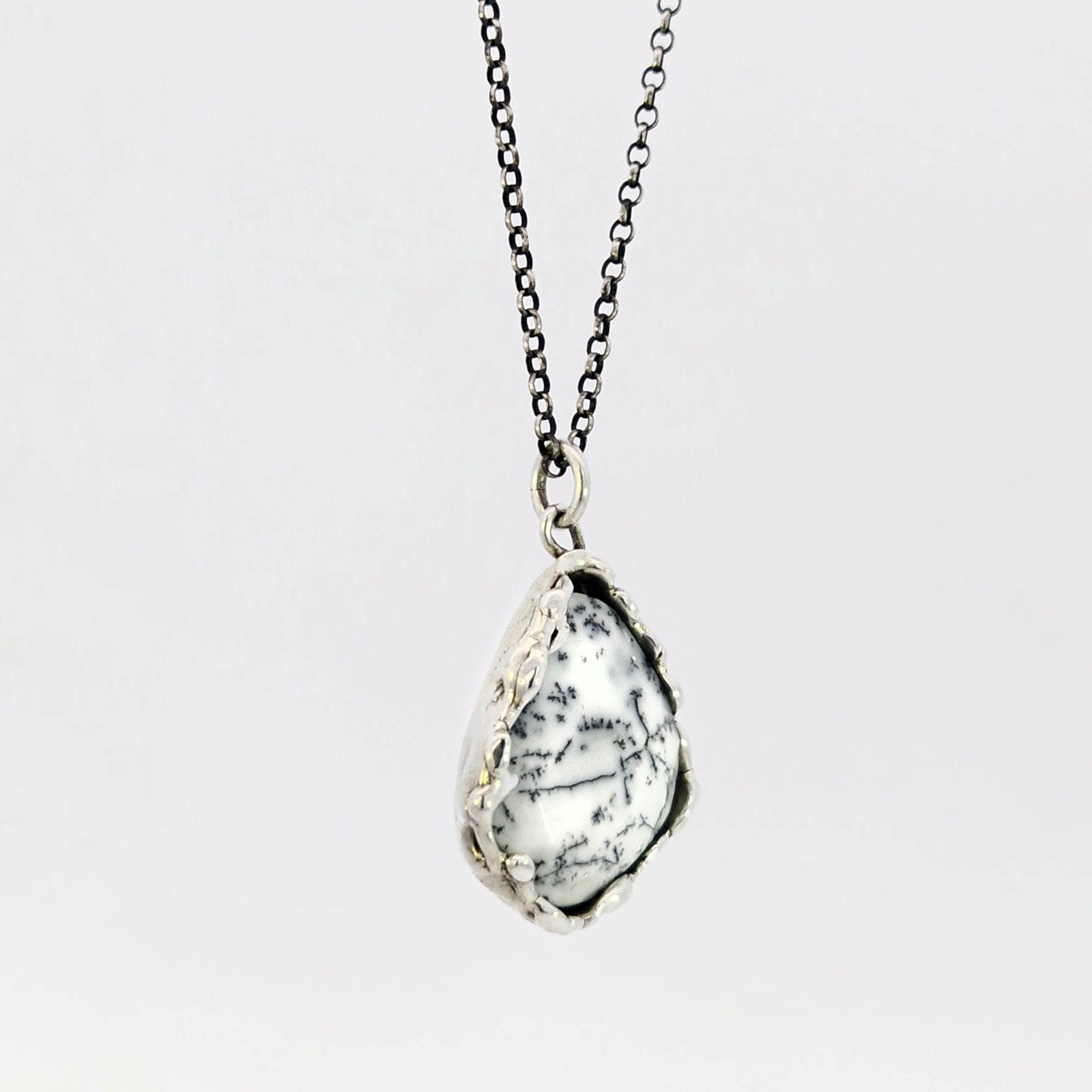 Dendritic opal pendant in organic sterling bezel