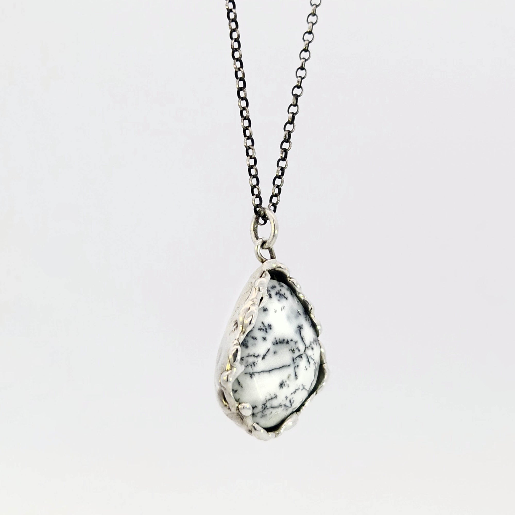 Dendritic opal pendant in organic sterling bezel