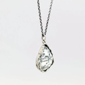 Dendritic opal pendant in organic sterling bezel