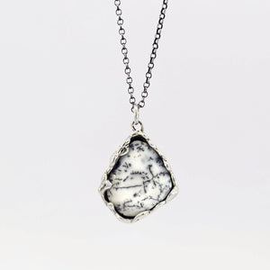 Dendritic opal pendant in organic sterling bezel