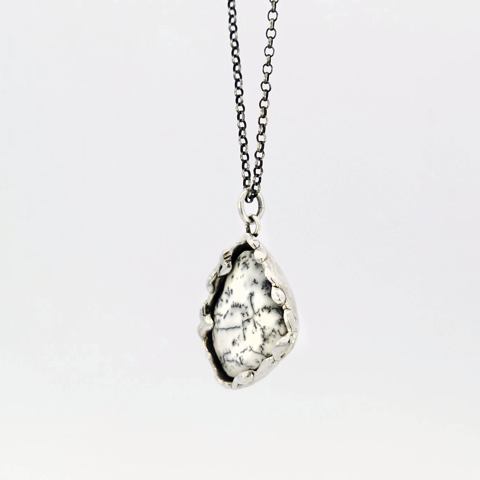 Dendritic opal pendant in organic sterling bezel