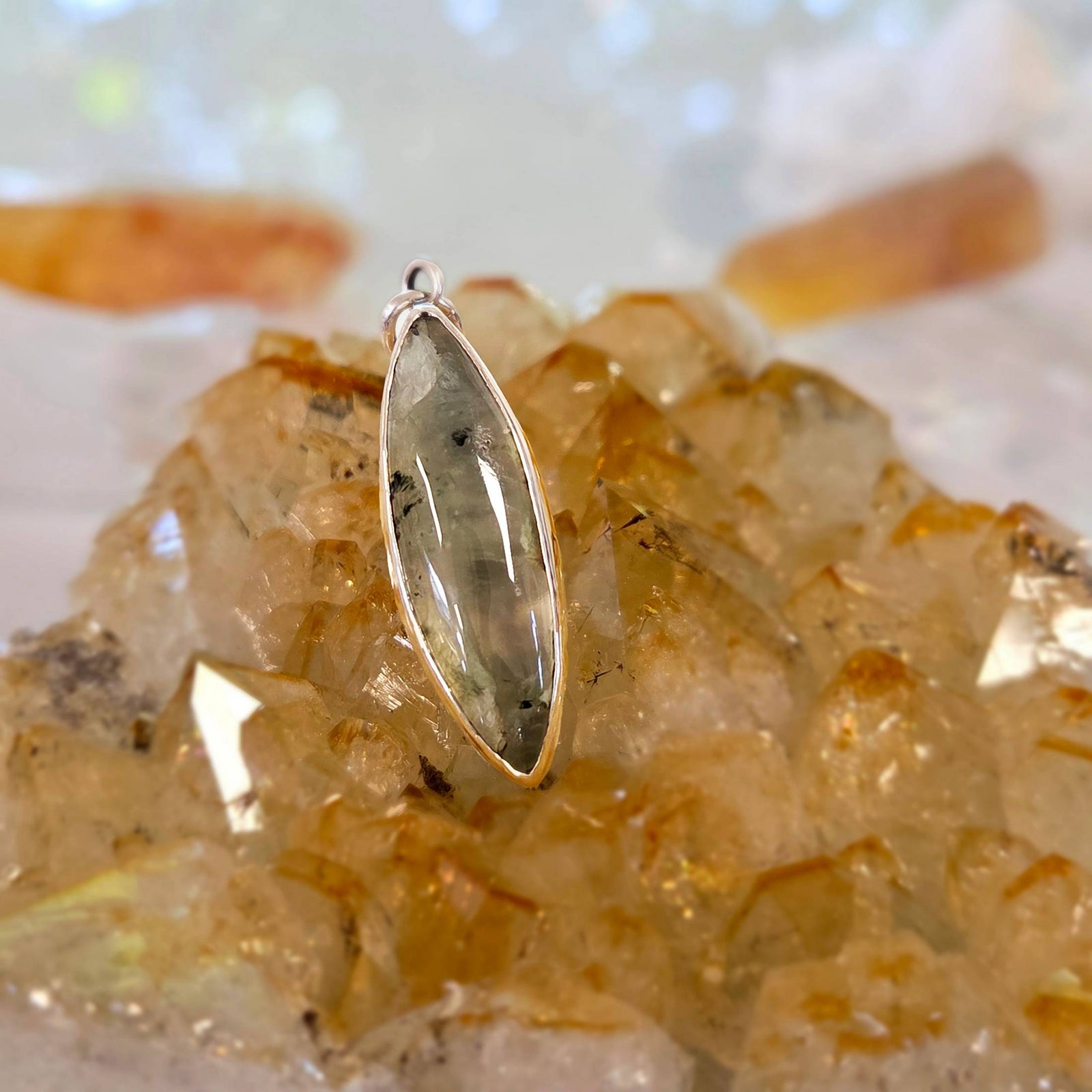 Marquise prehnite pendant in sterling silver bezel