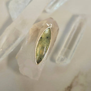 Marquise prehnite pendant in sterling silver bezel