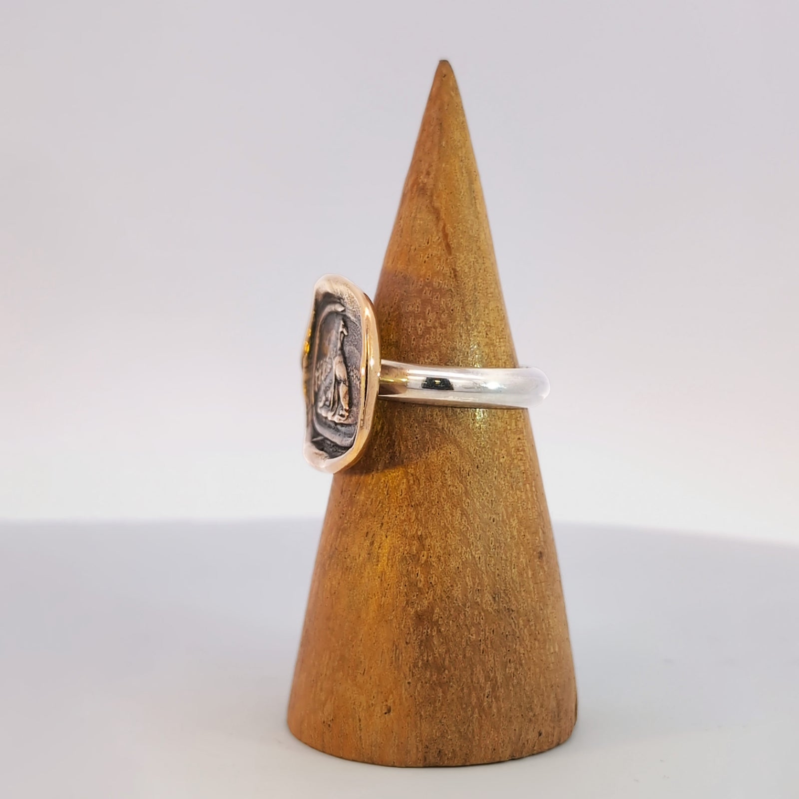 Greyhound Seal Ring, Bronze on Sterling, Size 8.25