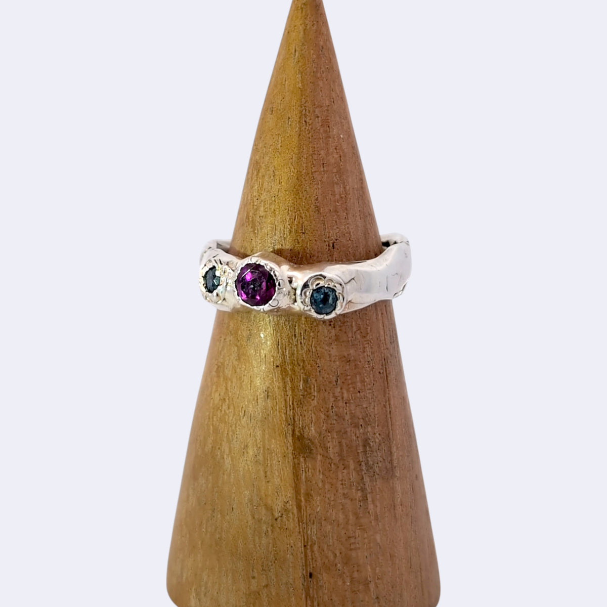 Rhodolite Garnet and Blue Topaz Trio, Sterling Silver, Size 8.25