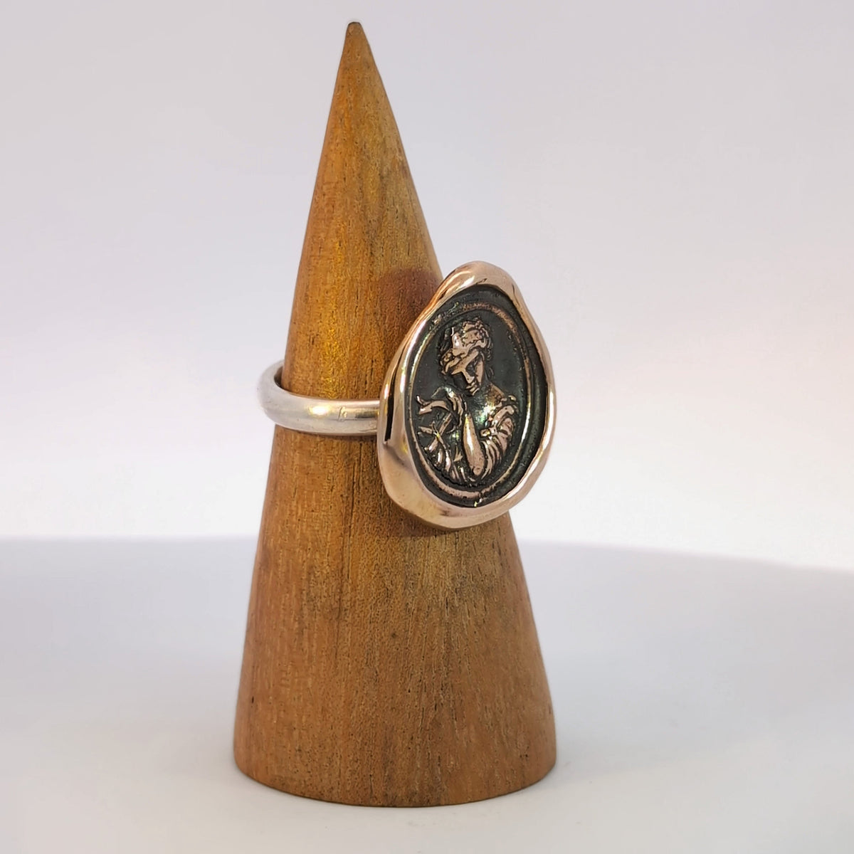Lady of the Sea Seal Ring, Bronze on Sterling, Size 8