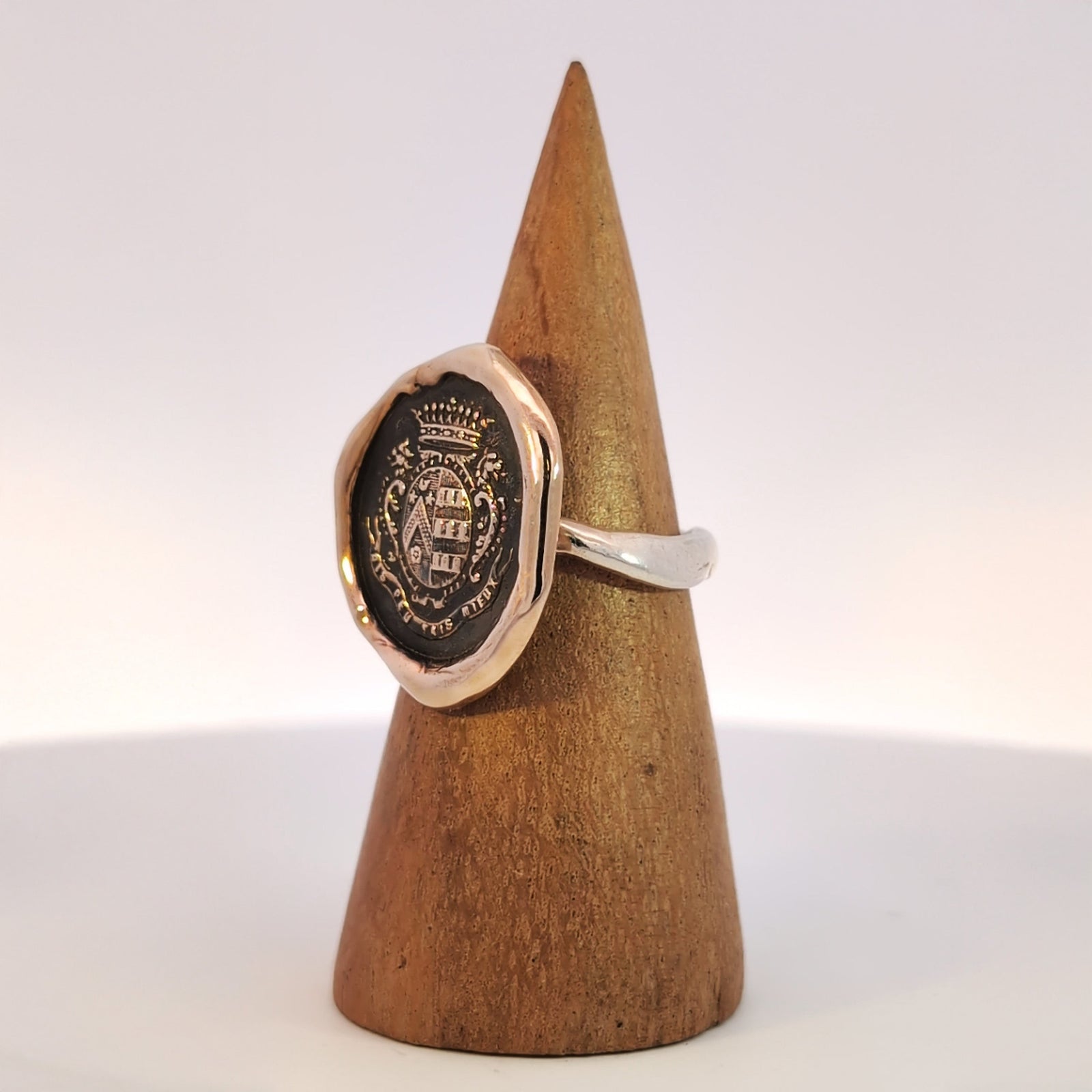 Dolphin Crest Seal Ring, Bronze on Sterling, Size 9