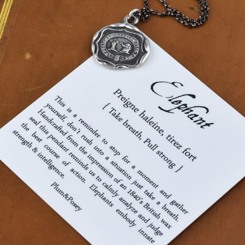 Elephant Wax Seal Necklace from an antique wax seal - Take Breath, Pull Strong