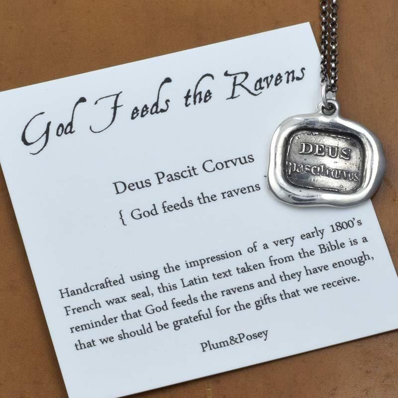 God Feeds the Ravens Wax Seal Necklace - Deus Pascit Corvus