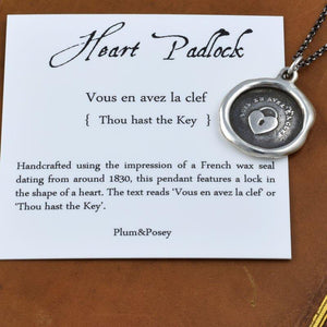 Heart Padlock - Lovers Key to my Heart Pendant