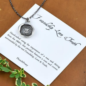 Friendship Necklace of a Rose and Crown - Friendship, Love and Truth