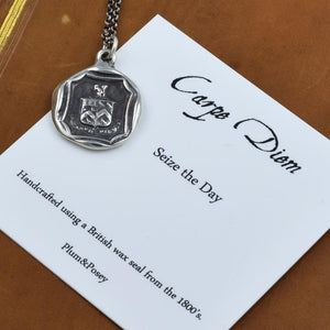 Carpe Diem Wax Seal Necklace of a Squirrel and Owls 'Seize the Day' - Carpe Diem pendant