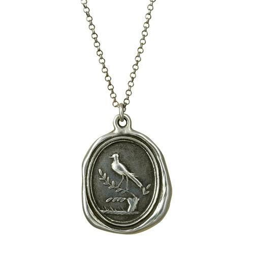 Robin on Branch Wax Seal Pendant Necklace - Spring Constancy