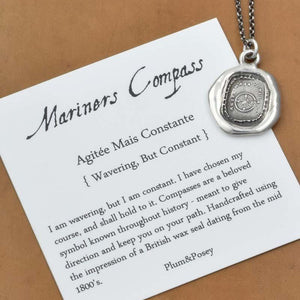 Mariners Compass Wax Seal Necklace Antiqued - Compass Wax Seal Pendant from Antique Wax Seal